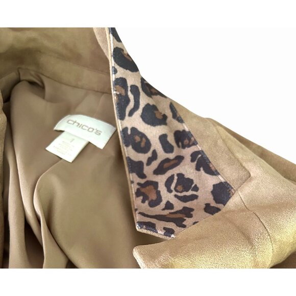 CHICO'S BUTTERY SOFT TAN ULTRA / FAUX SUEDE BLAZER JACKET W/ LEOPARD PRINT - M - Picture 6 of 6